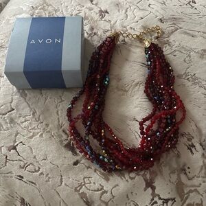 Avon Multi-Strand Red Beaded Necklace